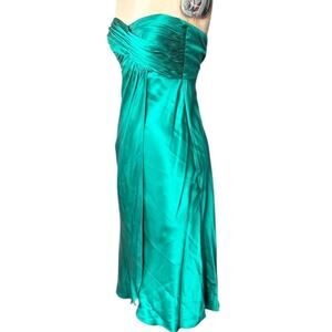 Y2K Emerald Green romantic strapless draped silk dress Size 0